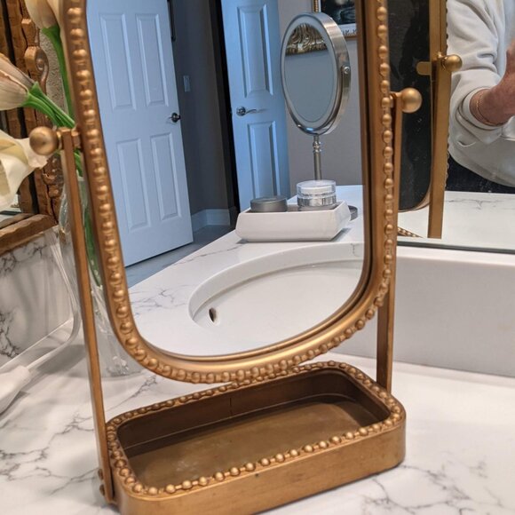 Vintage Makeup Mirror, Vanity Desk Mirror Antique Traditional Tabletop Mirror - Picture 4 of 12